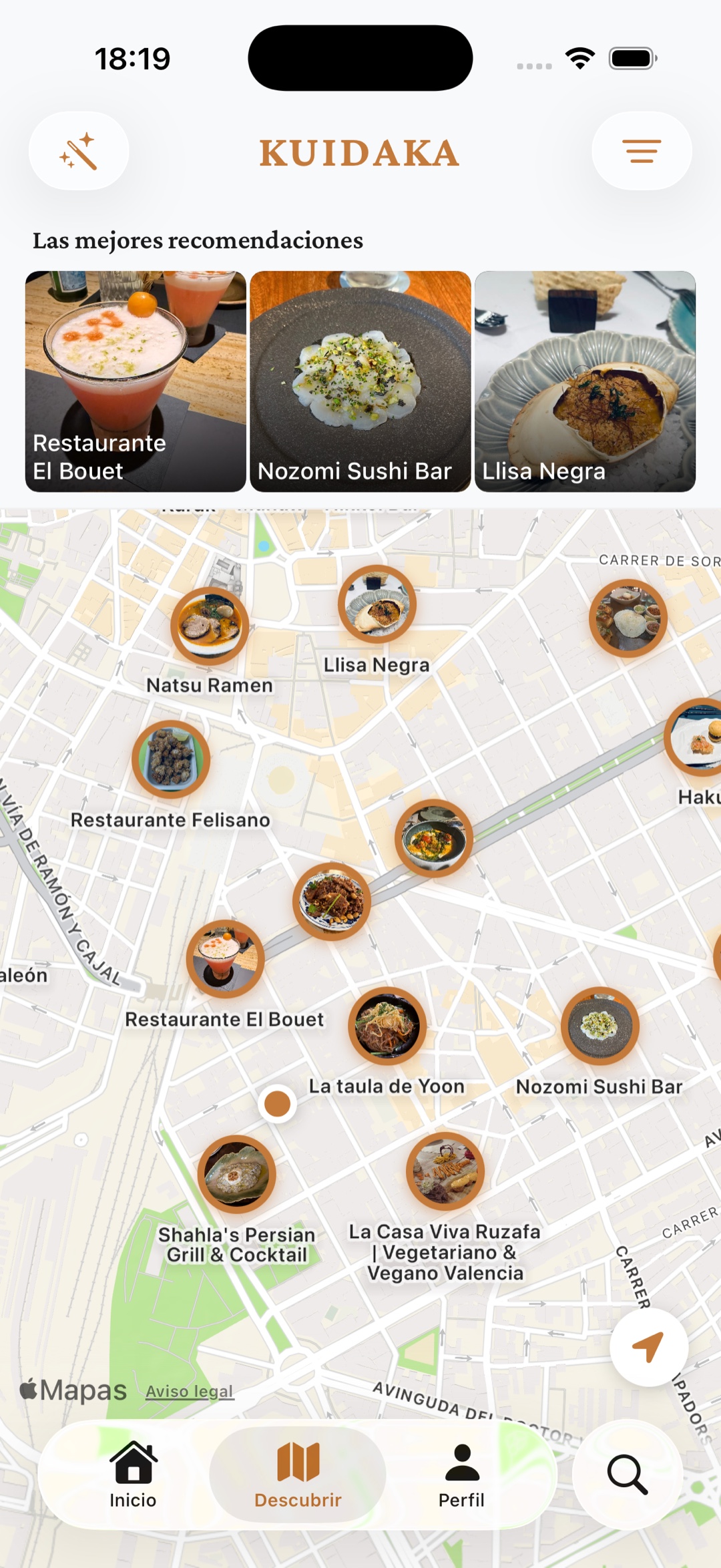 Mapa de confianza con las recomendaciones de tu círculo en Valencia